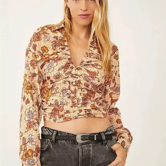Free People I Got You Floral V-Neck Long Sleeve Top - Picture 1 of 9